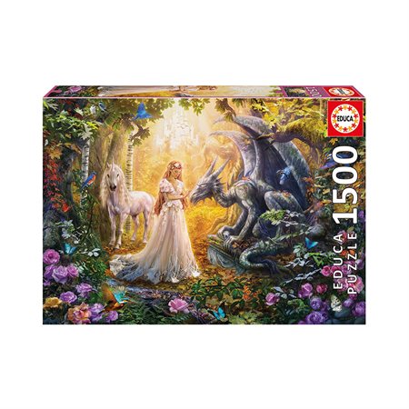 Casse-tête 1500 pièces Dragon, princesse et licorne