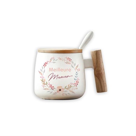 Mug with spoon and bamboo lid “Maman”